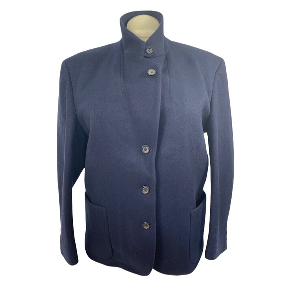 vtg Women's 14p LL Bean blue wool‎ blazer Coat Quilted Lining USA Made Preowned - Picture 1 of 7